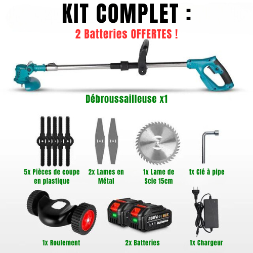 T90 PRO - Débroussailleuse sans Fil avec 2 Batteries Kit Complet - 3 en 1 Coupe-Bordure